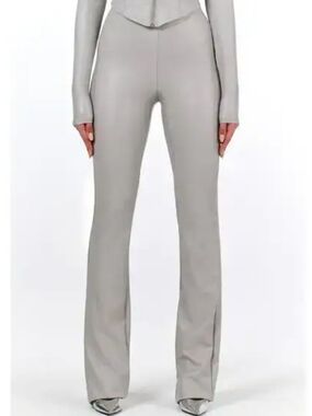 NWT Naked Wardrobe Light Grey Faux Leather Bootcut Pants Small